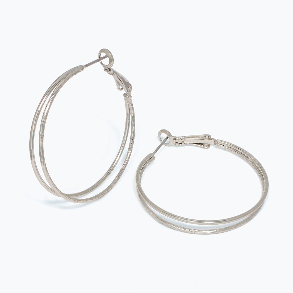 EARRINGS - TWO STRAND SILVER HOOPS