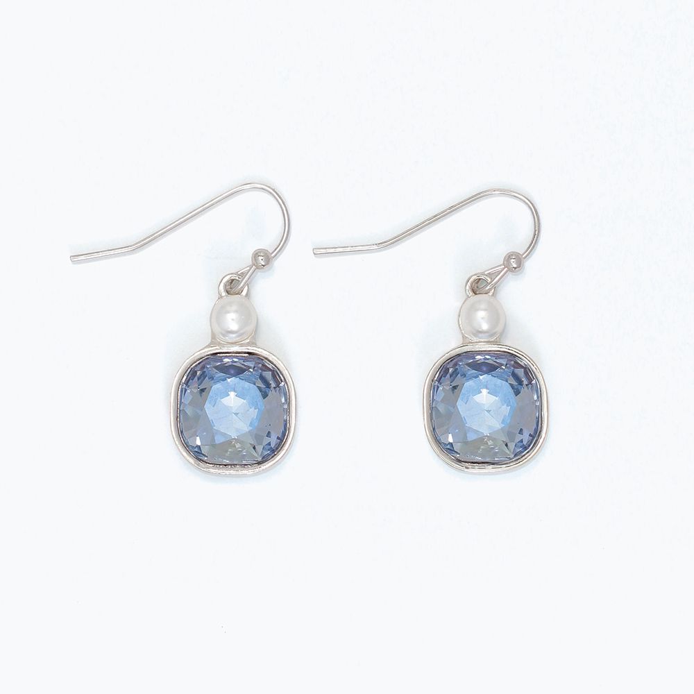 EARRINGS - BLUE CRYSTAL WITH PEARL