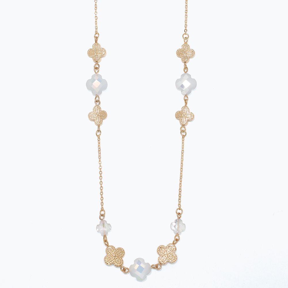 NECKLACE - WHITE &amp; GOLD CLOVERS