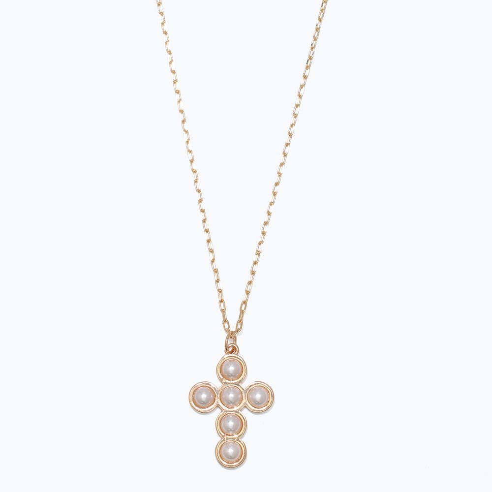 NECKLACE - GOLD CROSS WITH PEARL INLA