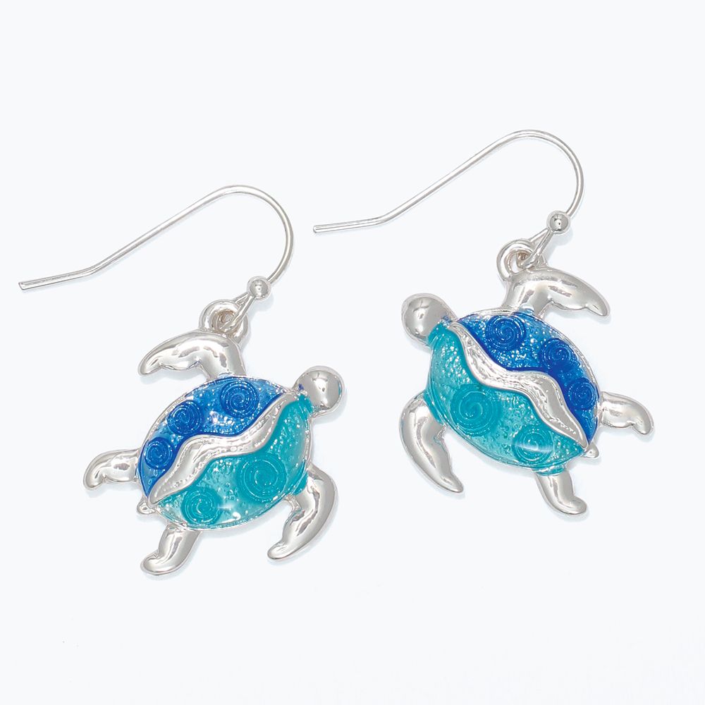 EARRINGS - BLUE &amp; AQUA SILVER TURTLES