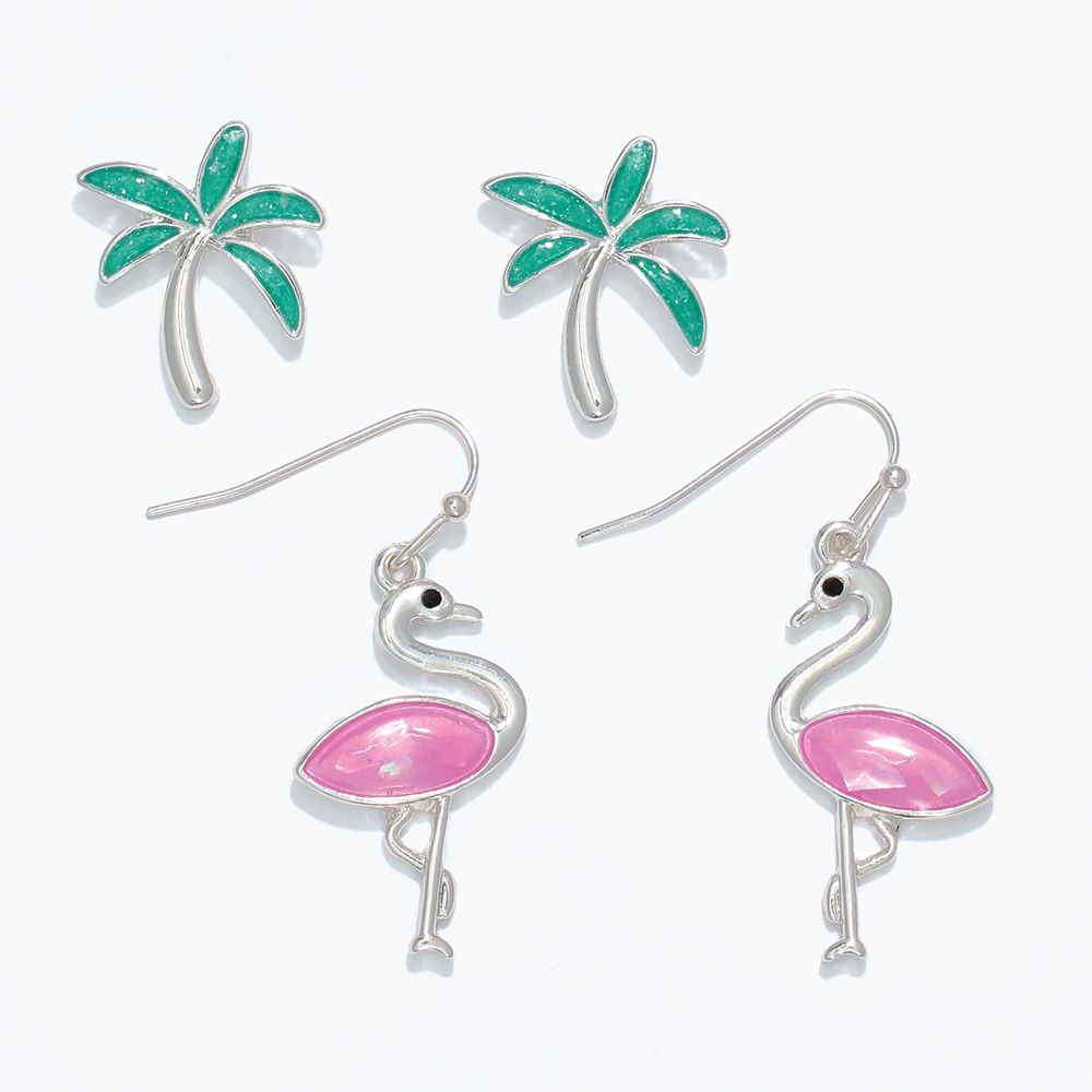 EARRINGS - PALM TREES &amp; FLAMINGOS