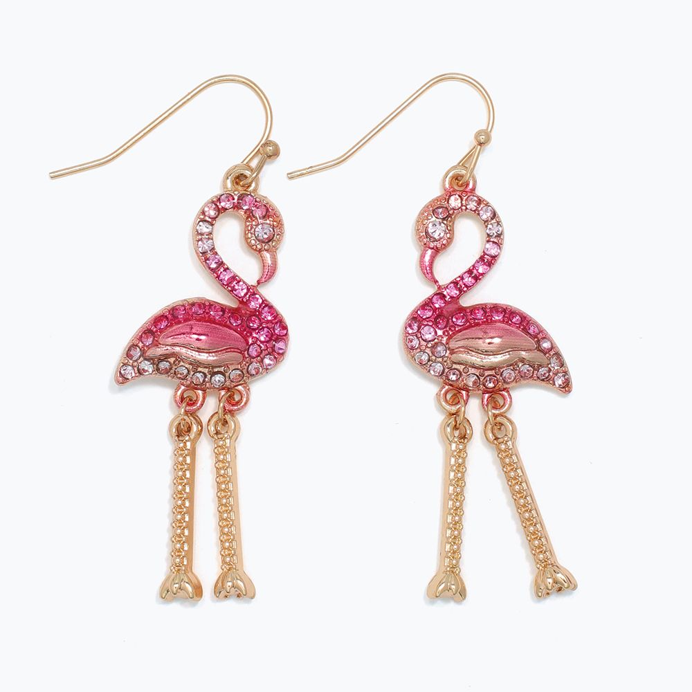 EARRINGS - PINK CRYSTAL FLAMINGOS #1430