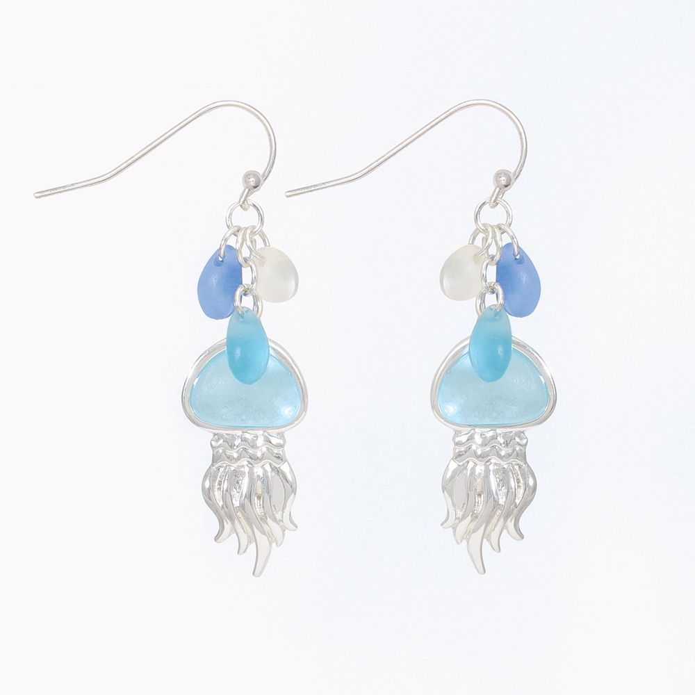 EARRINGS - SILVER SEA GLASS JELLYFISH