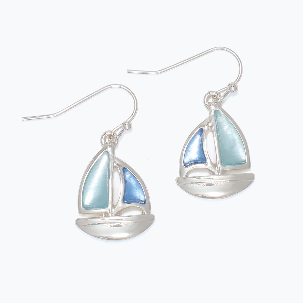 EARRINGS - BLUE &amp; AQUA SILVER SAILBOA