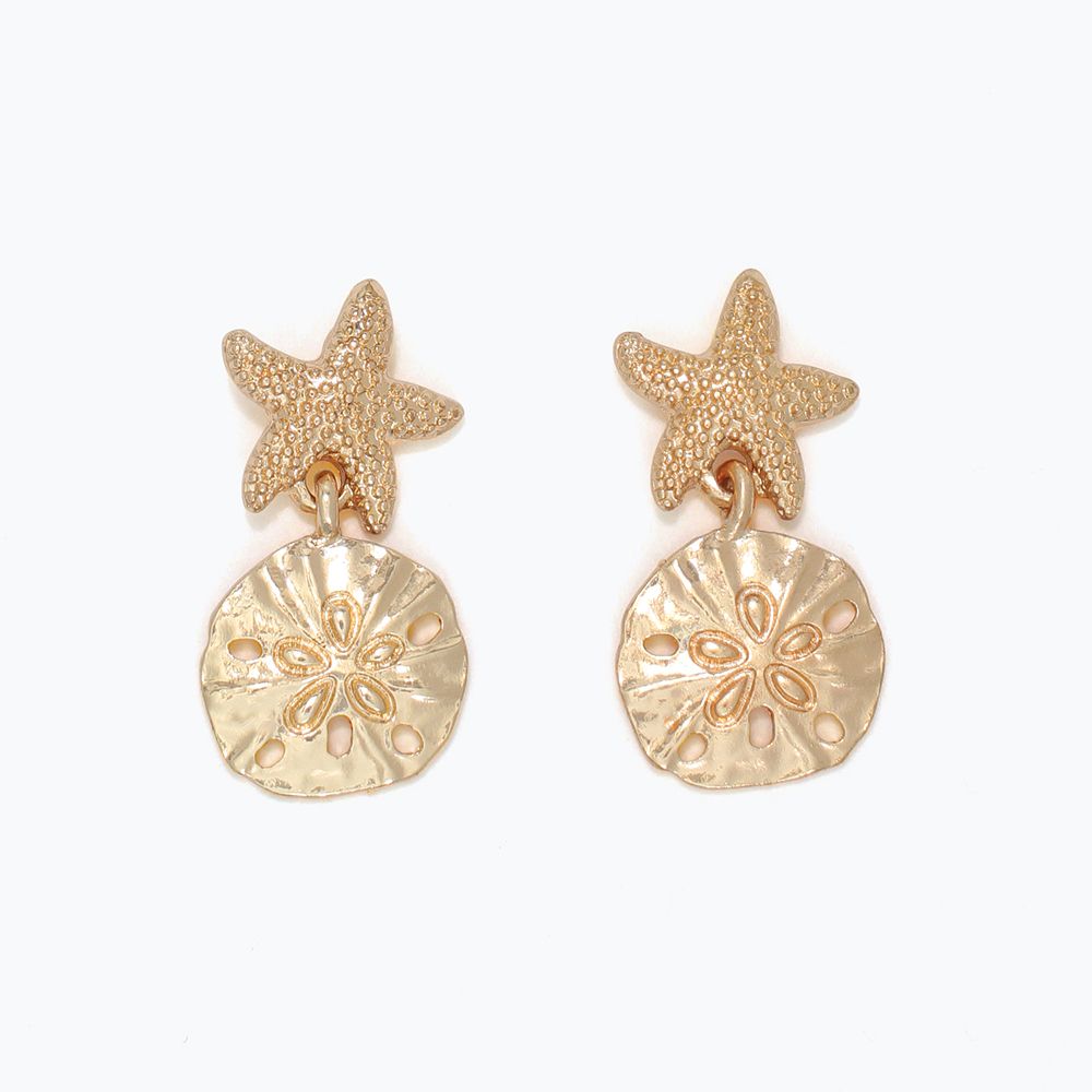 EARRINGS - GOLD STARFISH &amp; SAND DOLLA