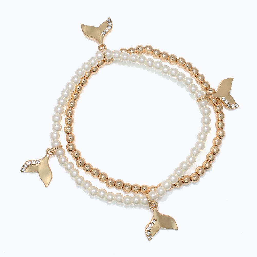 BRACELET - WHALES TAIL CRYSTALS PEARL