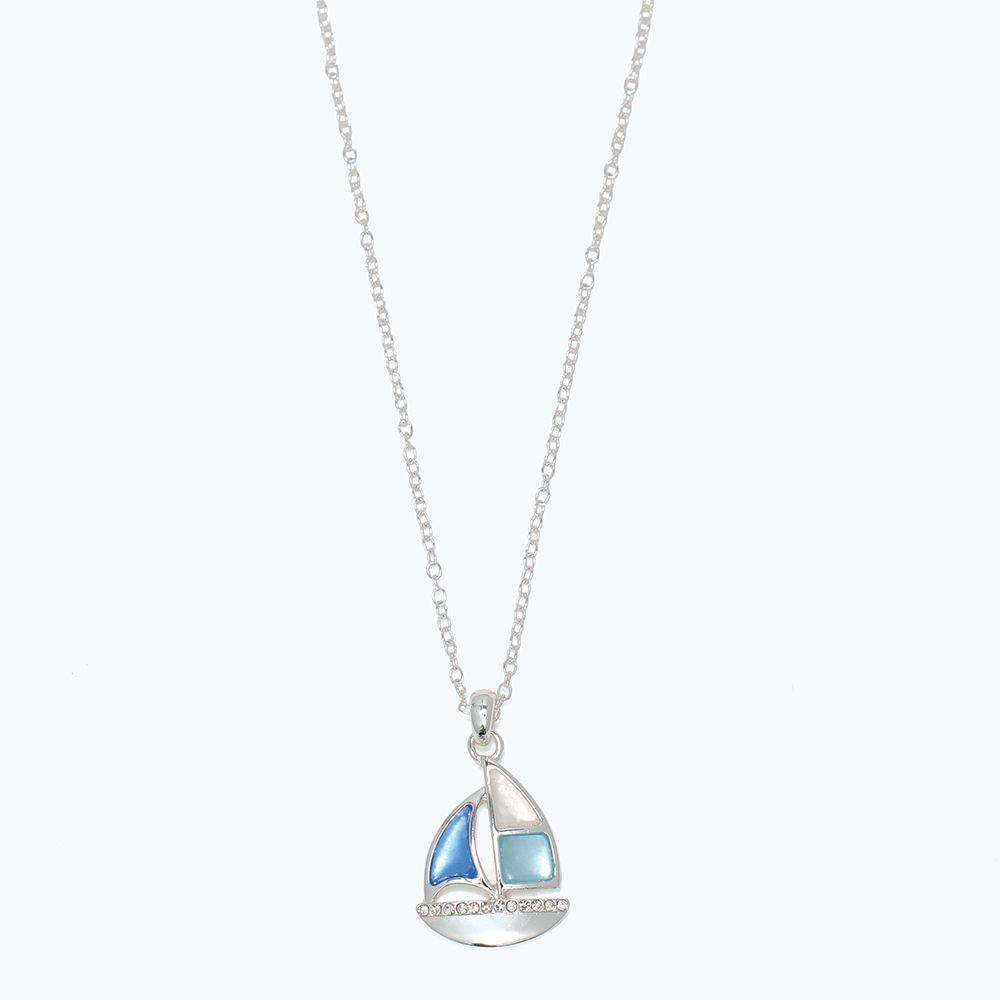 NECKLACE - SAILBOAT WITH BLUES &amp; CRYSTAL