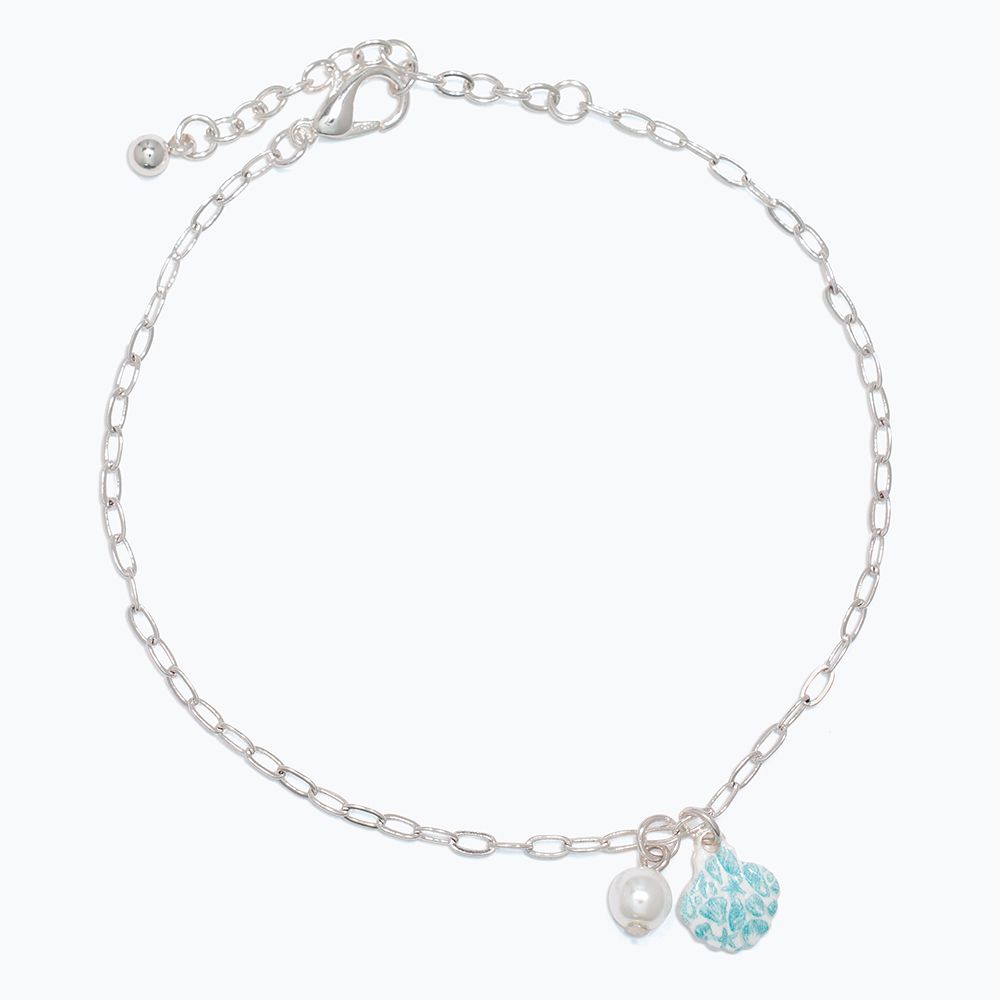 ANKLET - SILVER WITH SCALLOP PRINT &amp; PEAR