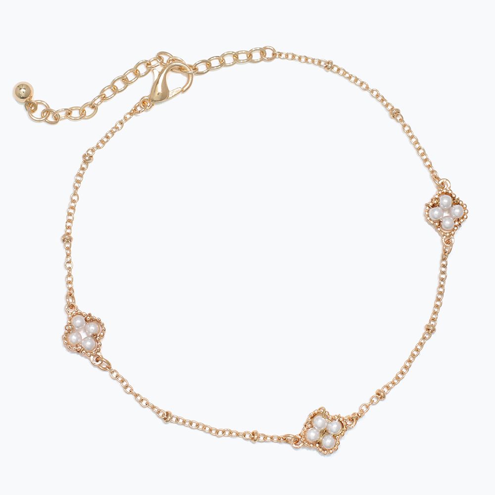 ANKLET - STATIONED GOLD &amp; PEARL CLOVERS
