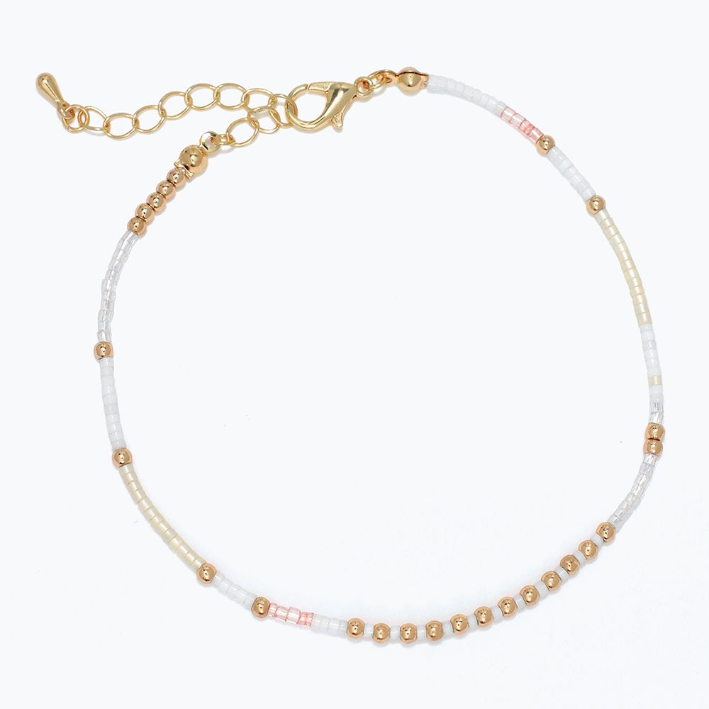 ANKLET - WHITE, GOLD, PINK SEED BEADS