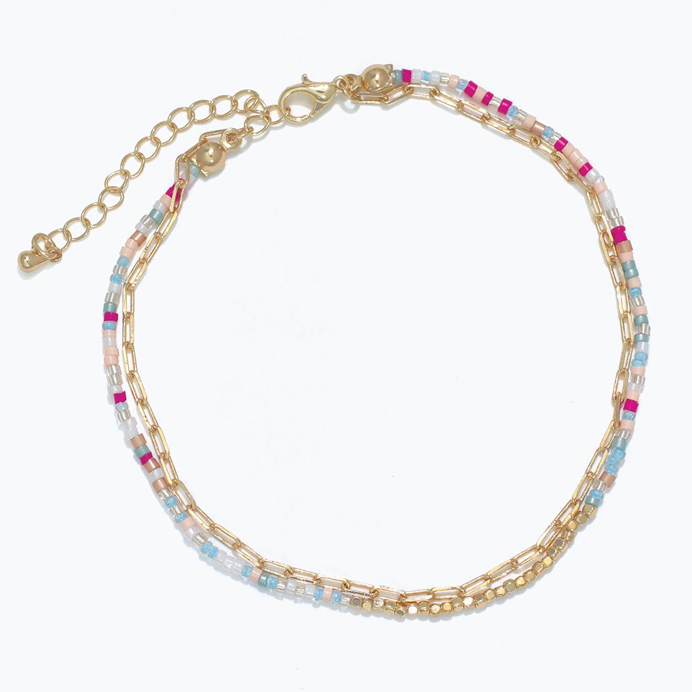 ANKLET - 2 STRAND MULTI BEADS WITH CHAIN