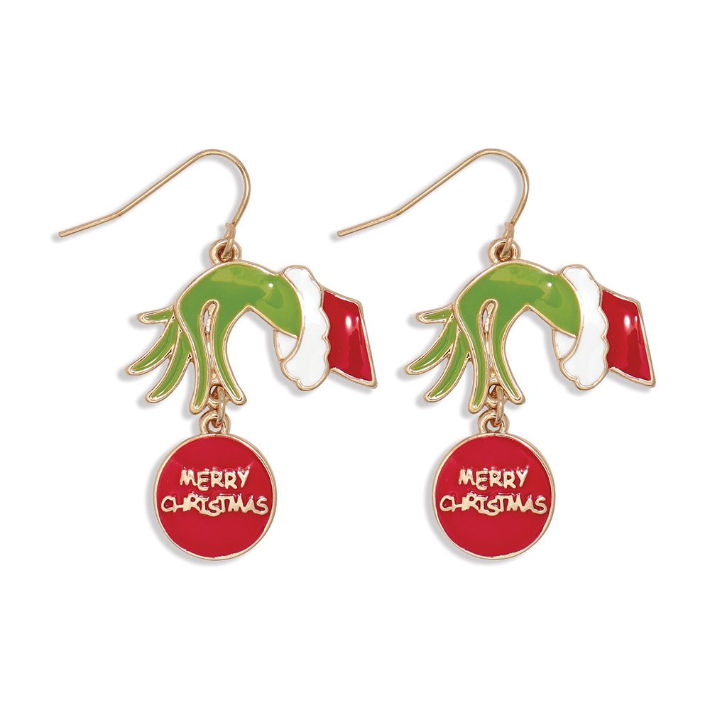 EARRINGS - GREEN HAND WITH ORNAMENT