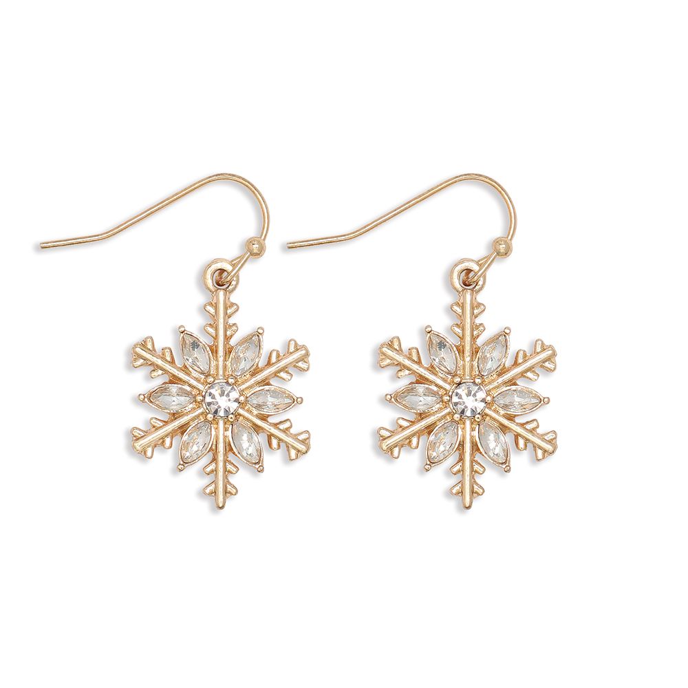 EARRINGS - GOLD SNOWFLAKES WITH CRYSTALS