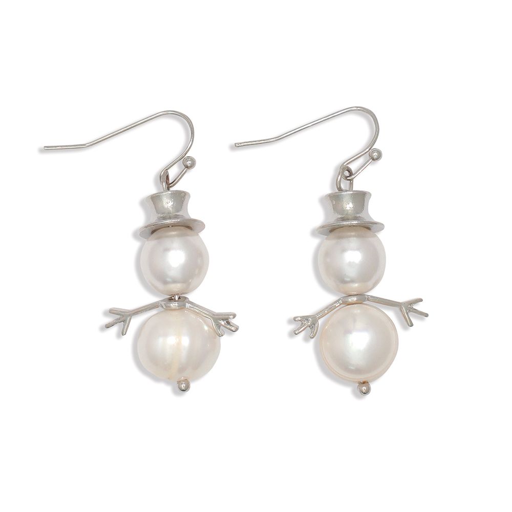 EARRINGS - PEARL SNOWMEN WITH SILVER