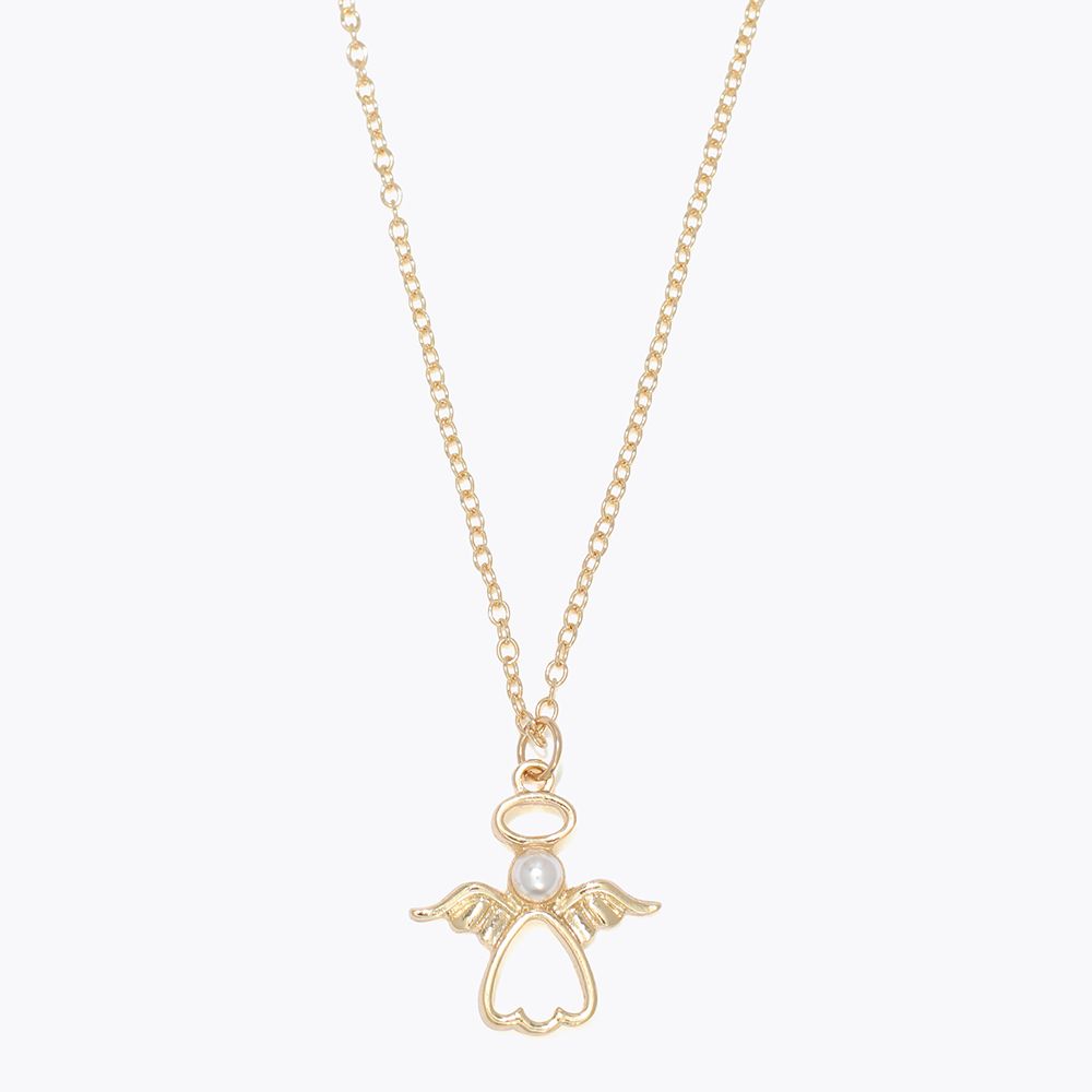 NECKLACE - GOLD OPEN ANGEL WITH PEARL