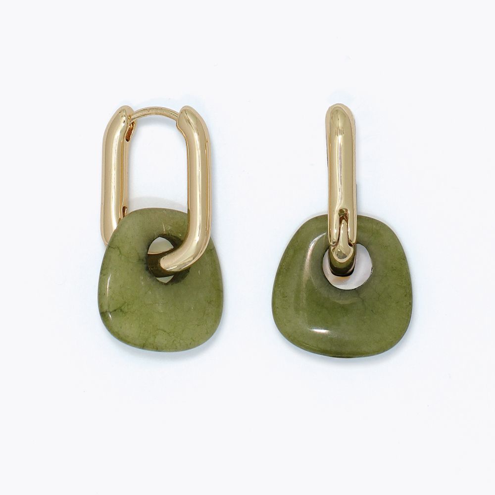 EARRINGS - GOLD HOOP WITH GREEN CHARM