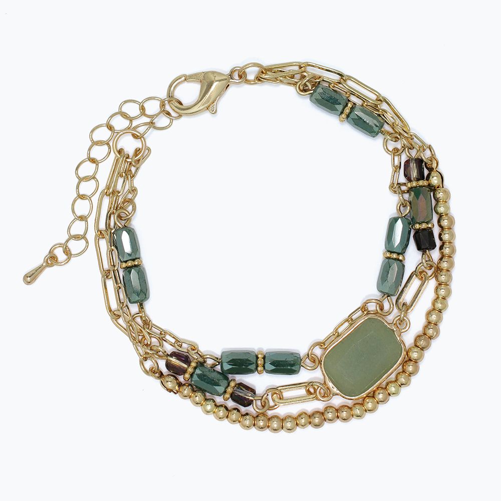 BRACELET - FACETED GREEN WITH GOLD BEADS
