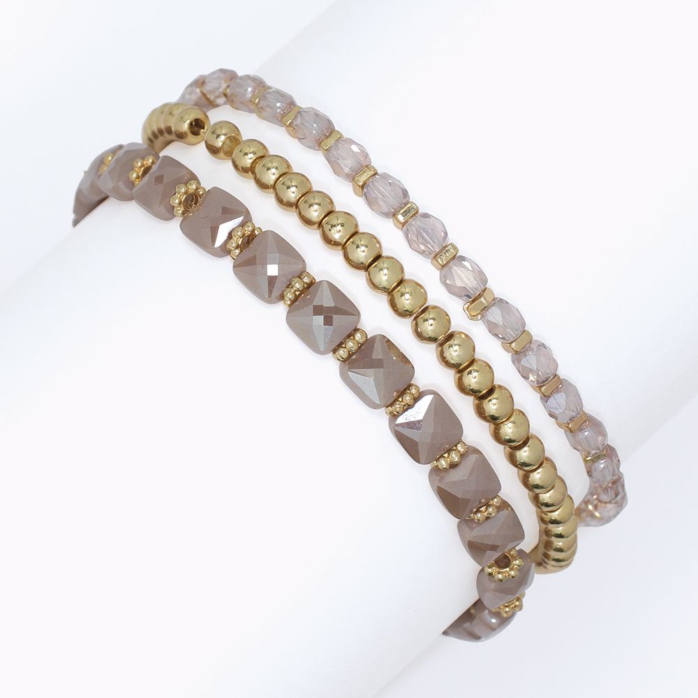 BRACELET - GOLD &amp; NEUTRAL BEADED