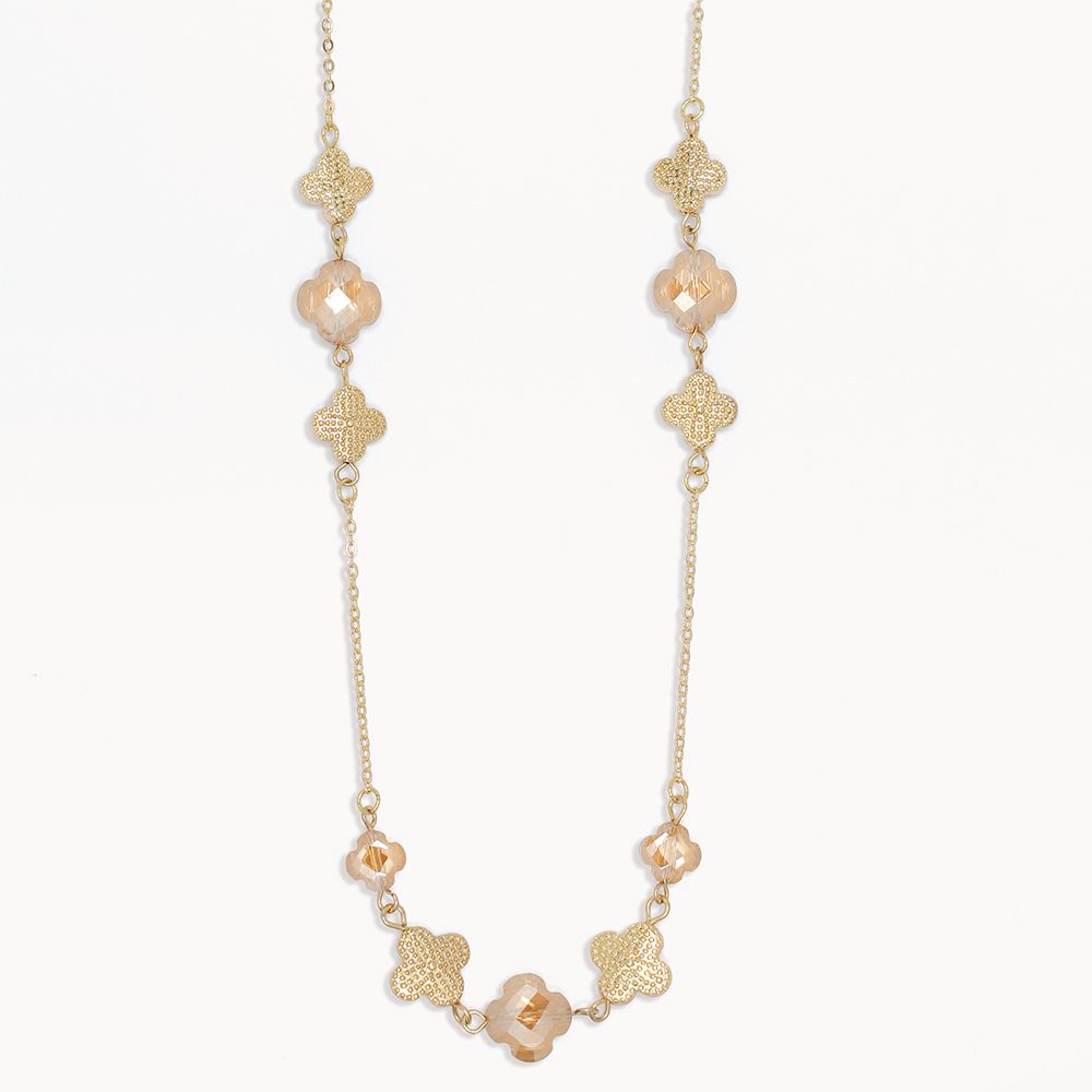 NECKLACE - GOLD &amp; NETURAL CRYSTAL CLOVER
