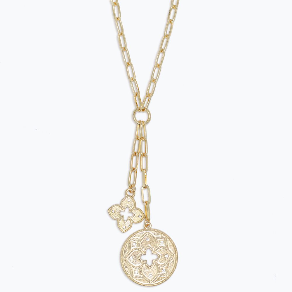 NECKLACE - BOLD GLD CHARMS WITH CRYSTALS