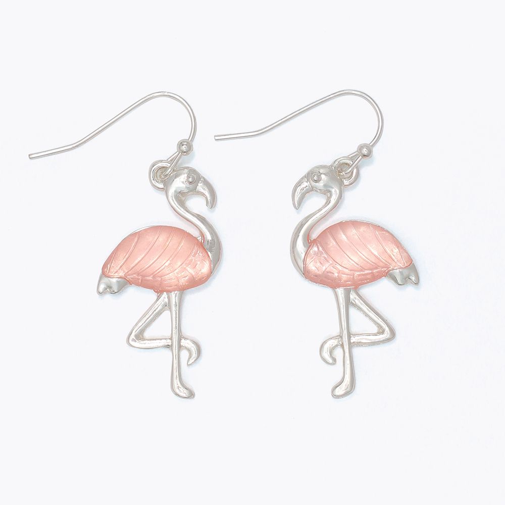 EARRINGS - SILVER FLAMINGOS WITH PINK INLA