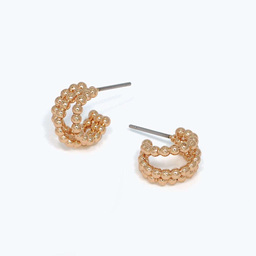 EARRINGS - BEADED GOLD HOOPS