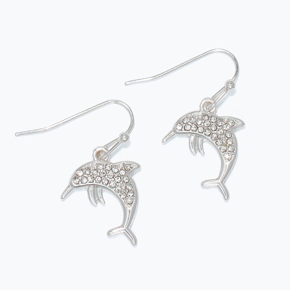 EARRINGS - SILVER DOLPHINS WITH CRYSTALS