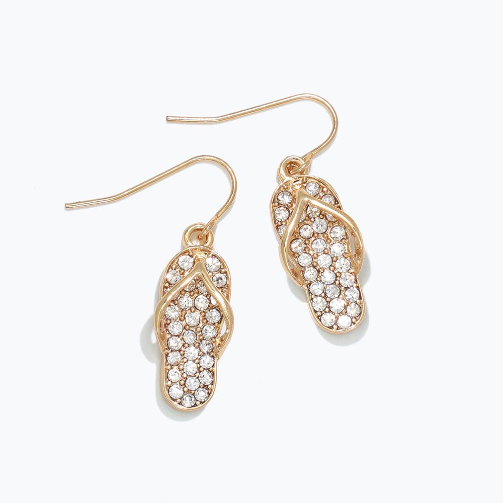 EARRINGS - CRYSTAL &amp; GOLD FLIP FLOPS