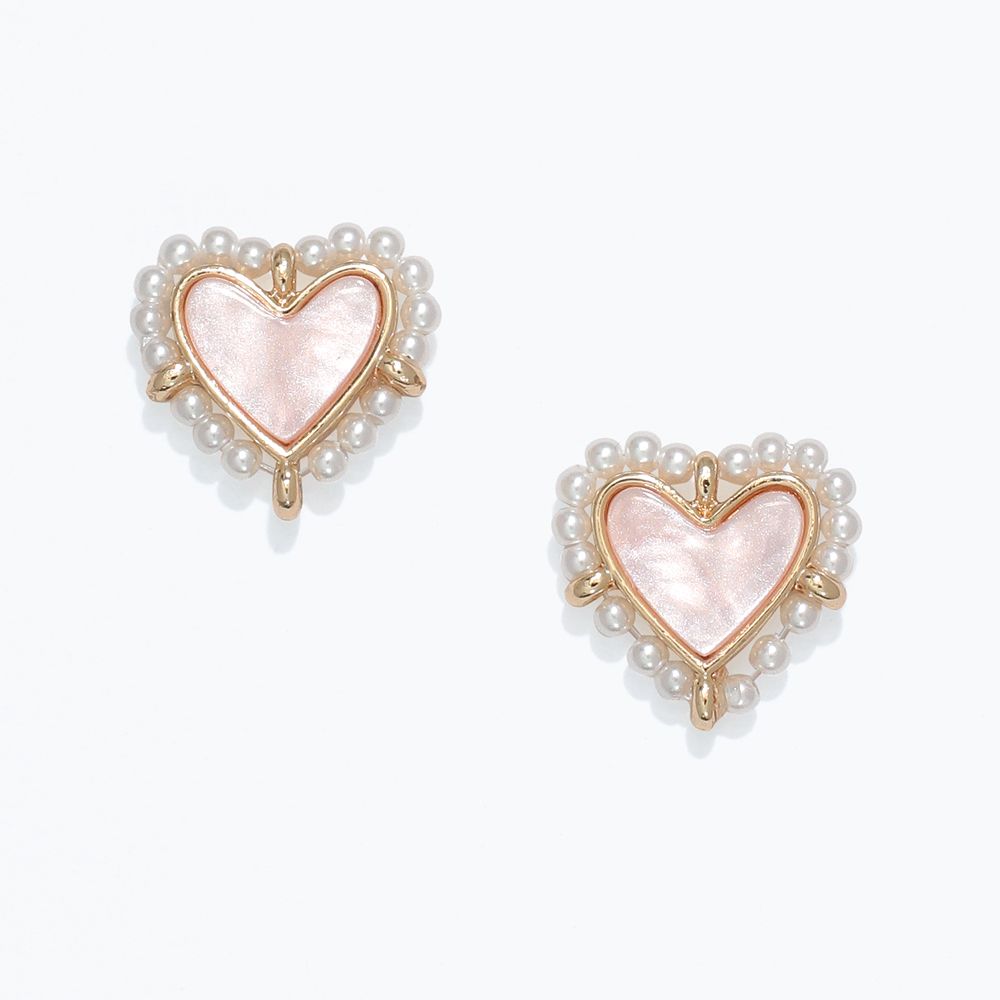 EARRINGS - PINK HEARTS WITH PEARL BORDER