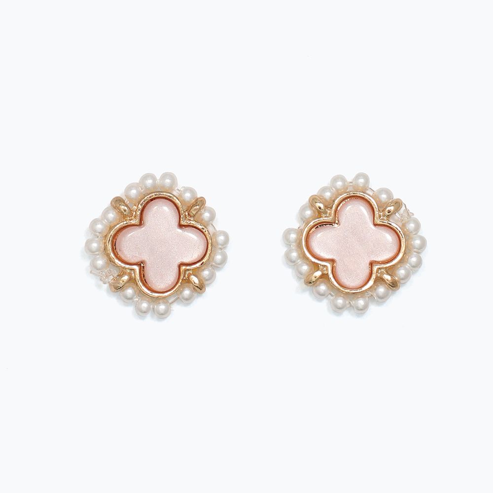 EARRINGS - BLUSH CLOVER INLAY WITH PEARL
