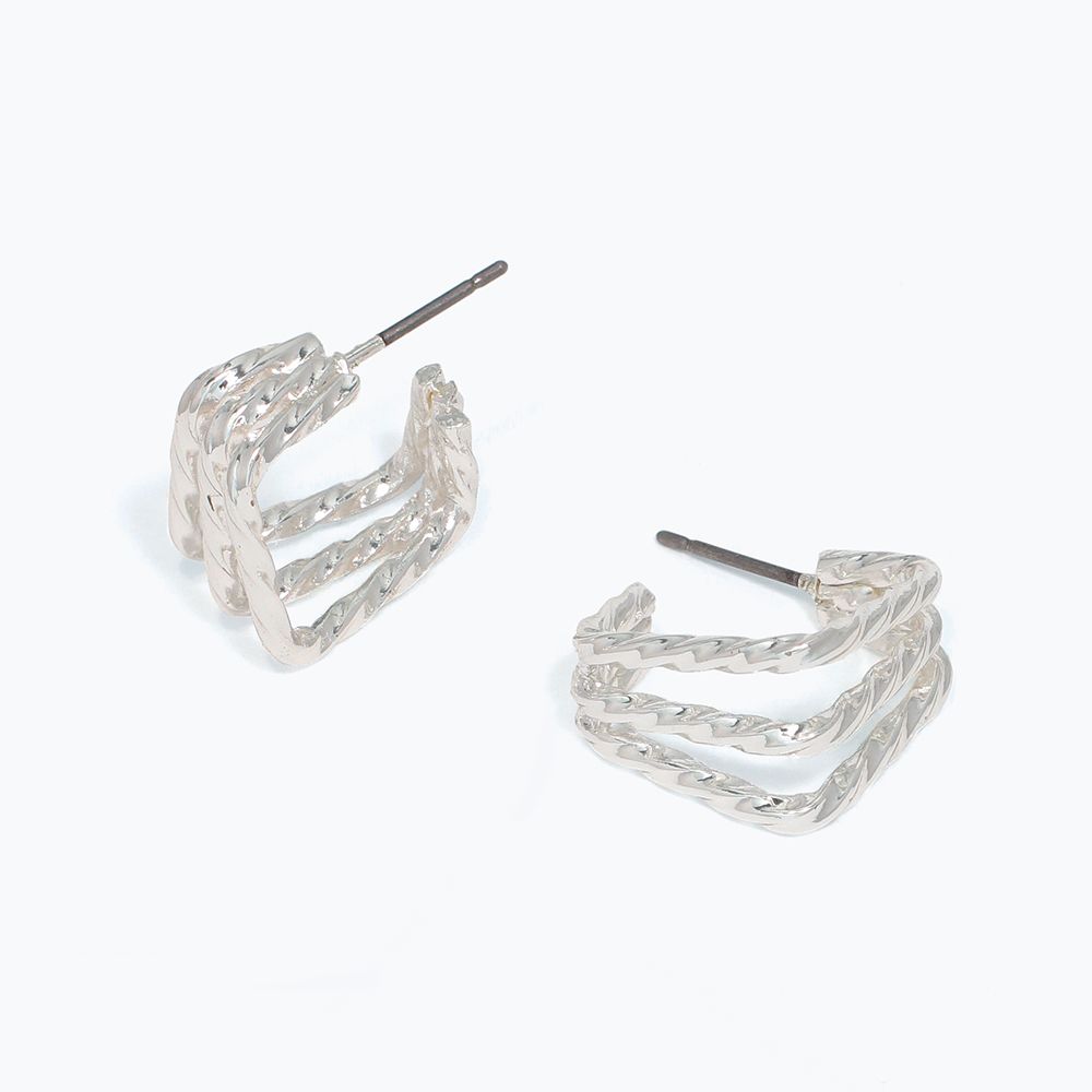 EARRINGS - 3 STRAND SILVER SQUARE HOOPS