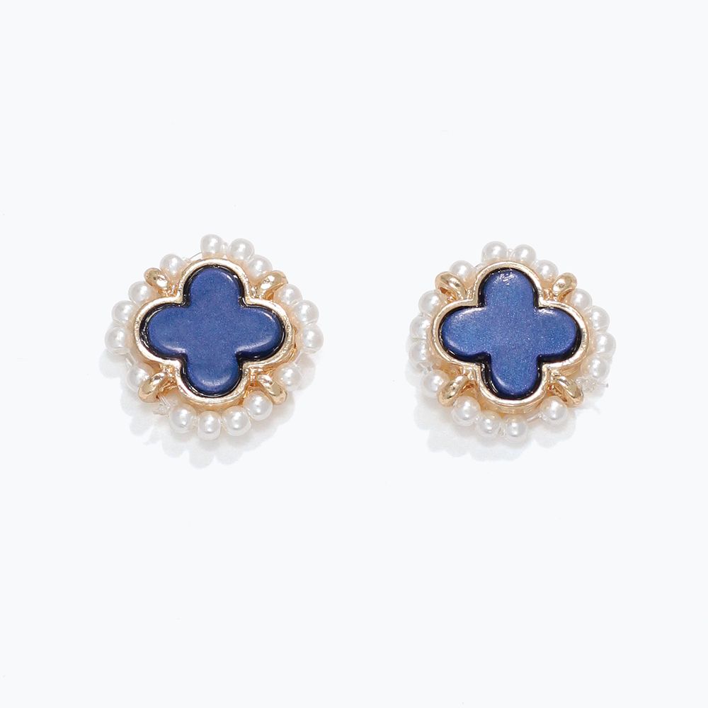 EARRINGS - BLUE CLOVERS WITH PEARLS