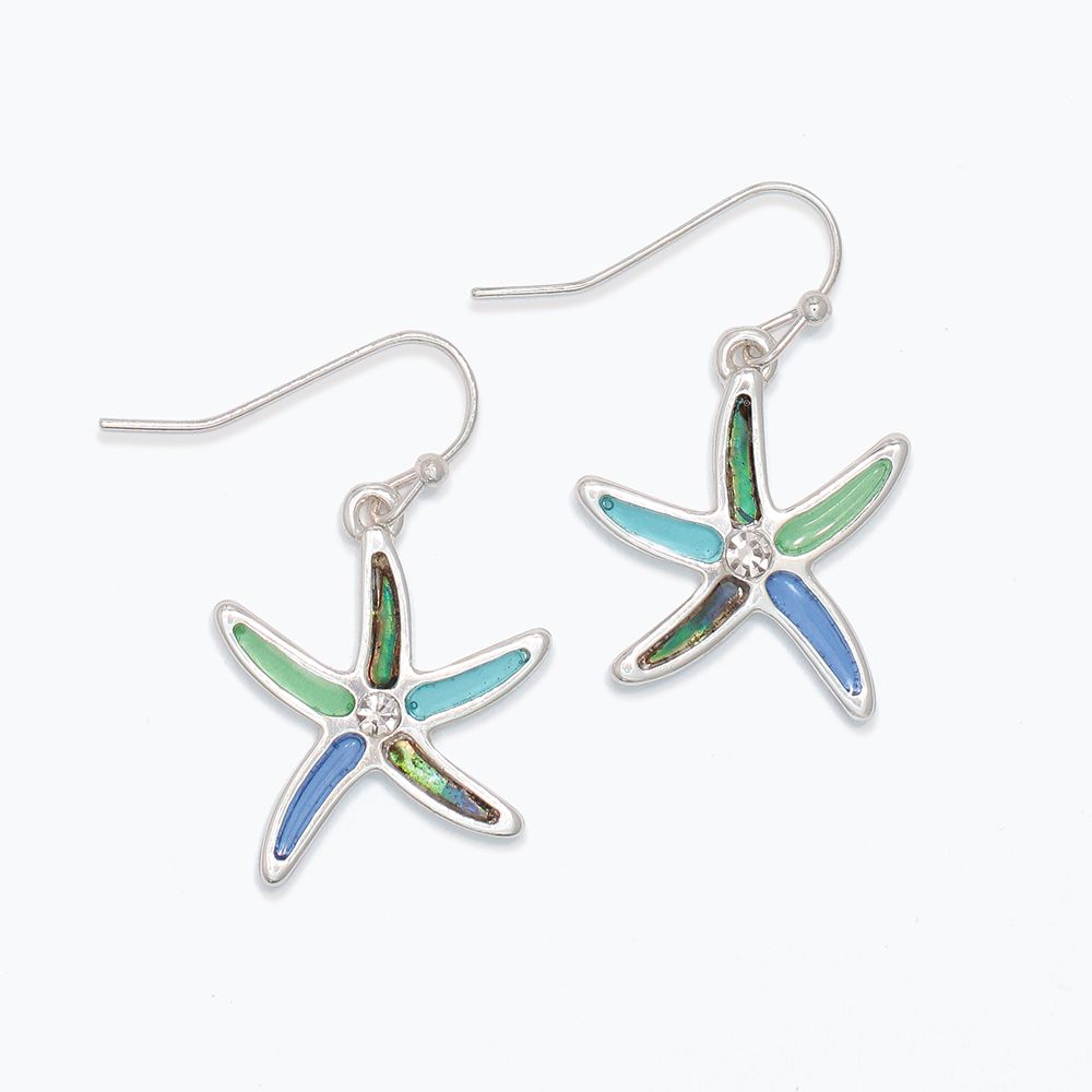 EARRINGS - BLUE STARFISH WITH ABALONE