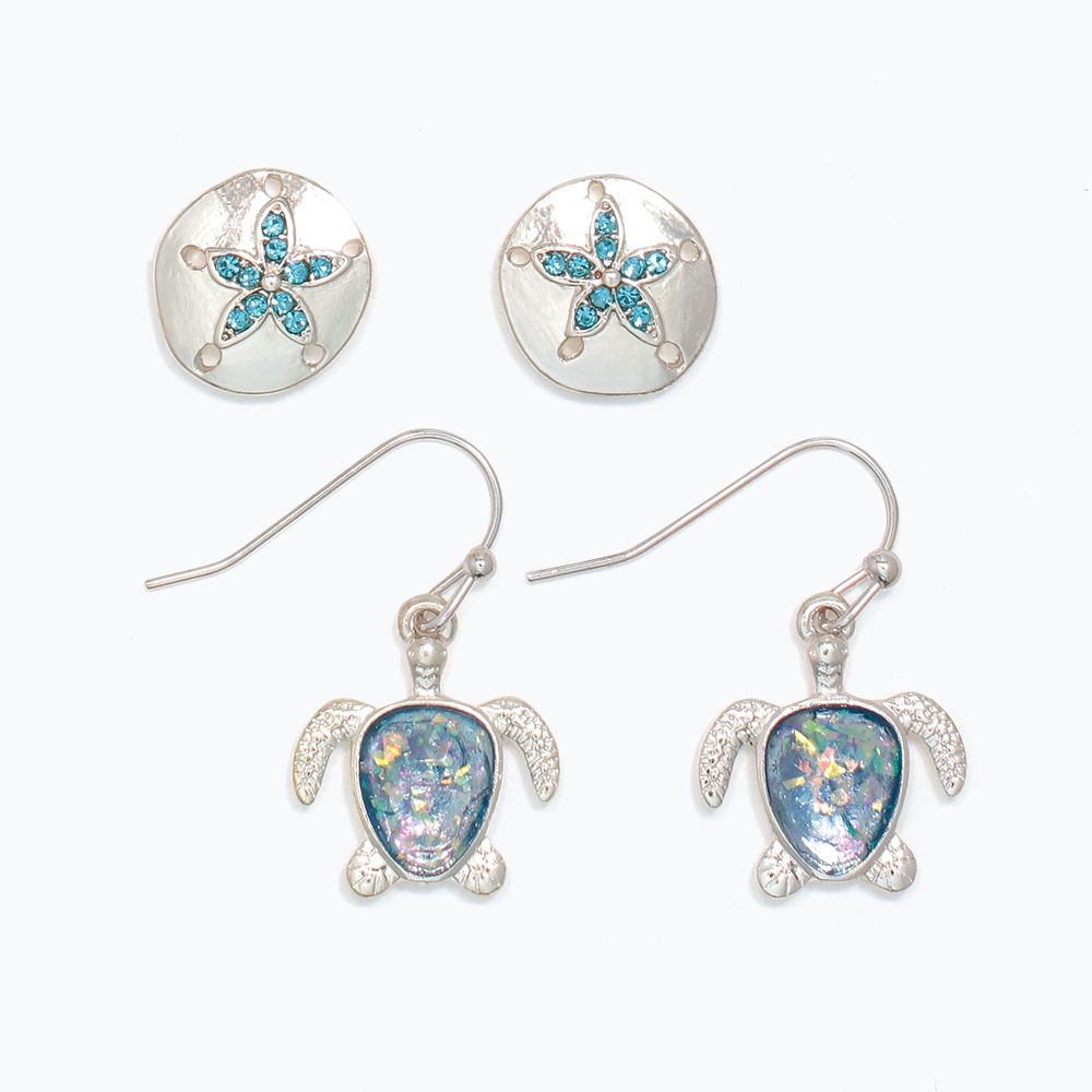 EARRINGS - SILVER SAND DOLLAR &amp; TURTLE