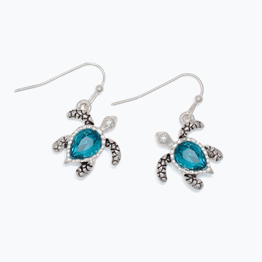 EARRINGS - SILVER TURTLE WITH BLUE CRYST