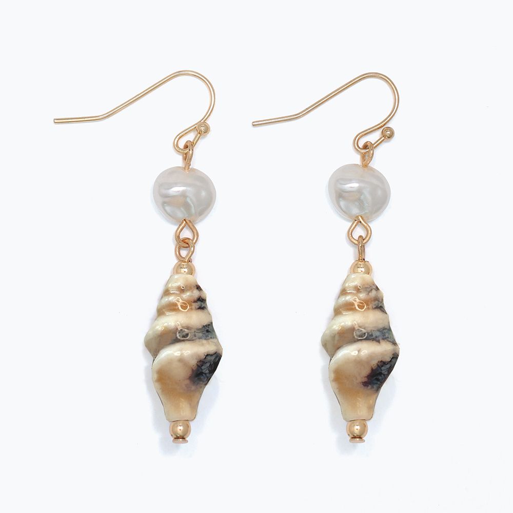 EARRINGS - CERAMIC CONCH WITH PEARLS