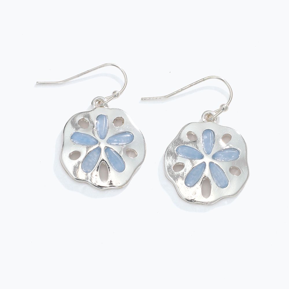 EARRINGS - BLUE SEA GLASS SAND DOLLAR