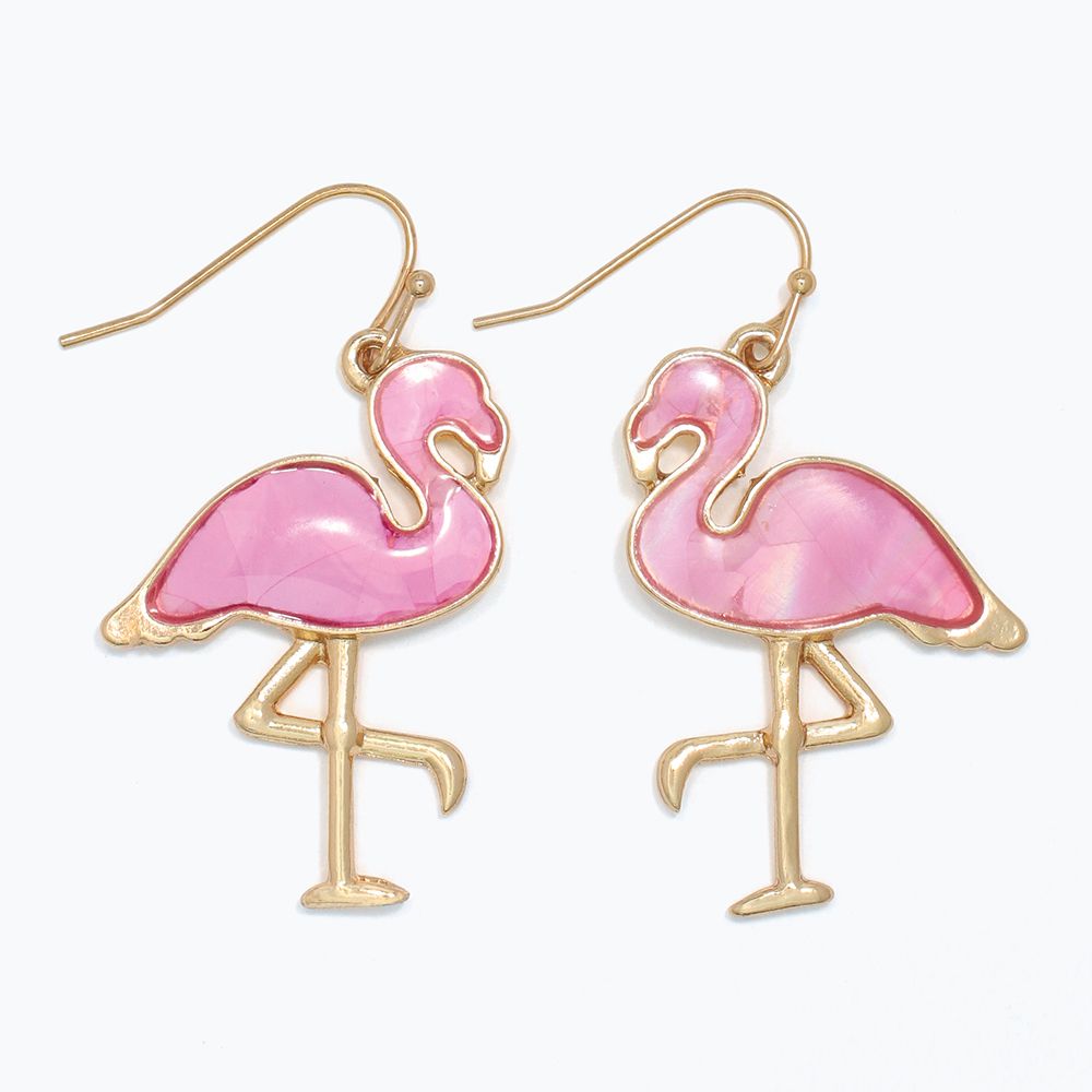 EARRINGS - MOP FLAMINGOS IN GOLD
