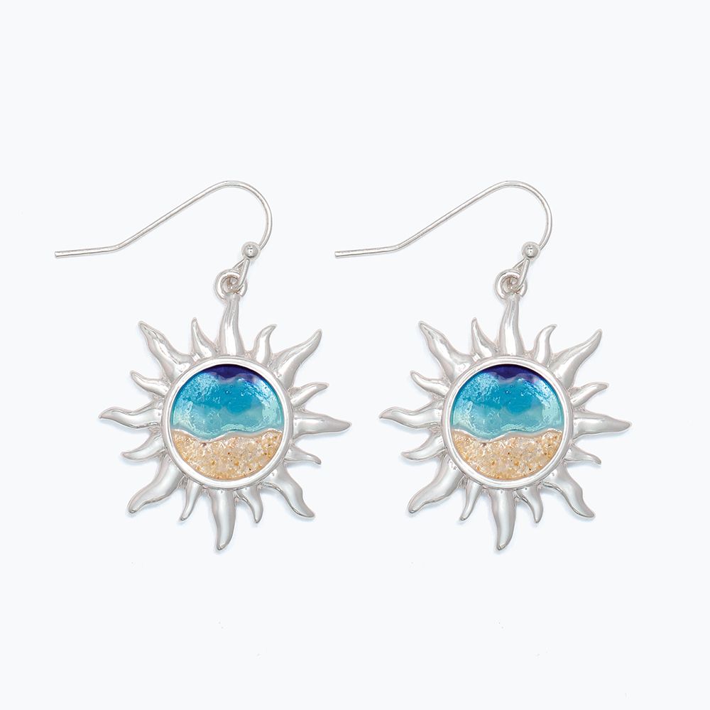 EARRINGS - SILVER SUN WITH BEACH SCEN