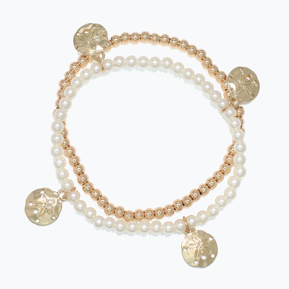 BRACELET - GOLD SAND DOLLARS &amp; PEARLS