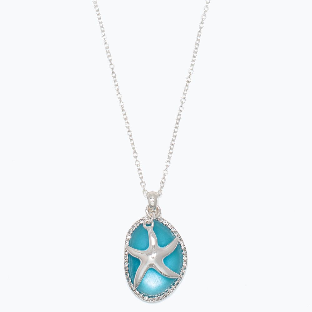 NECKLACE - SILVER STARFISH &amp; AQUA INLAY