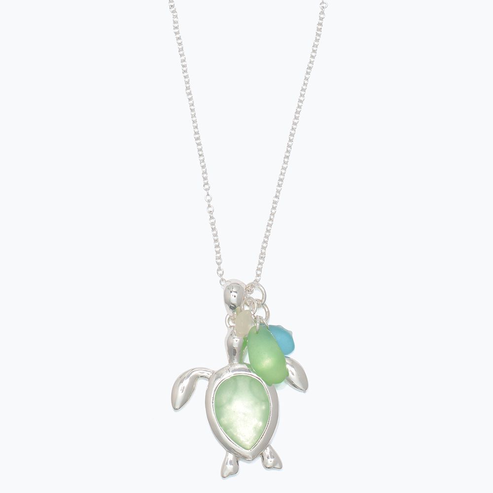 NECKLACE - SILVER SEA GLASS TURTLES