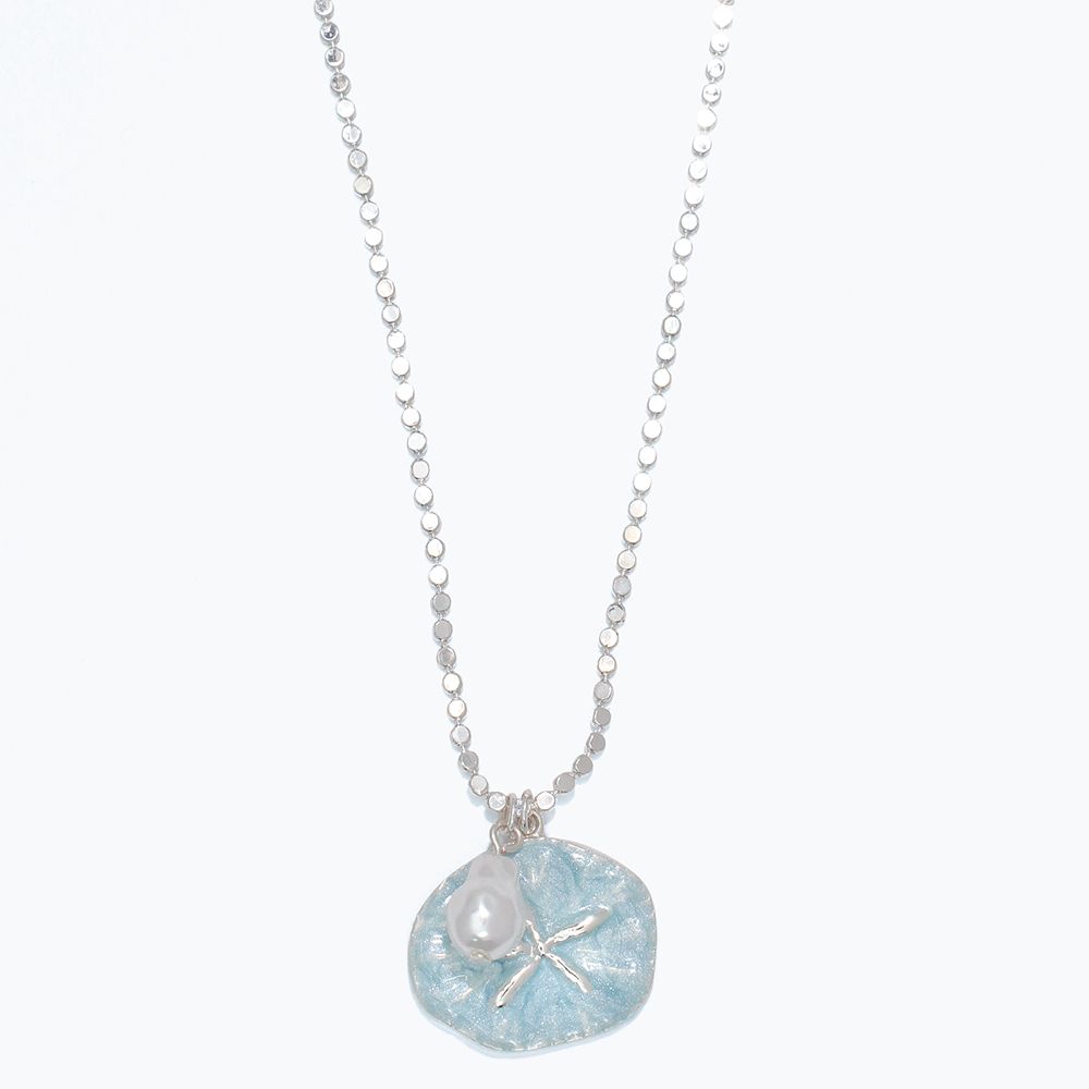 NECKLACE - SILVER &amp; BLUE SAND DOLLAR