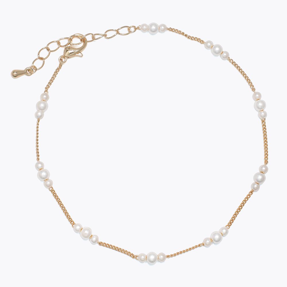 ANKLET - STATIONED PEARL BEADS ON GOL