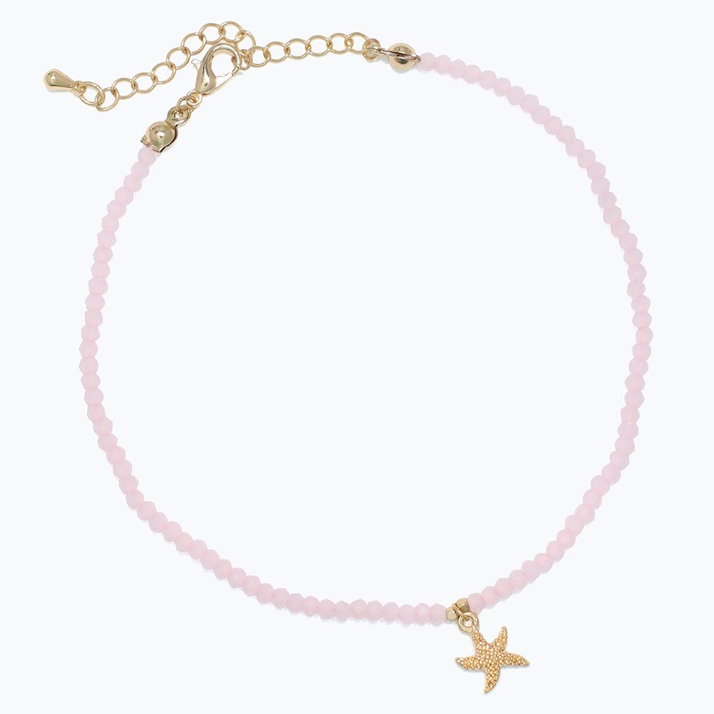 ANKLET - PINK BEADS WITH GOLD STARFISH