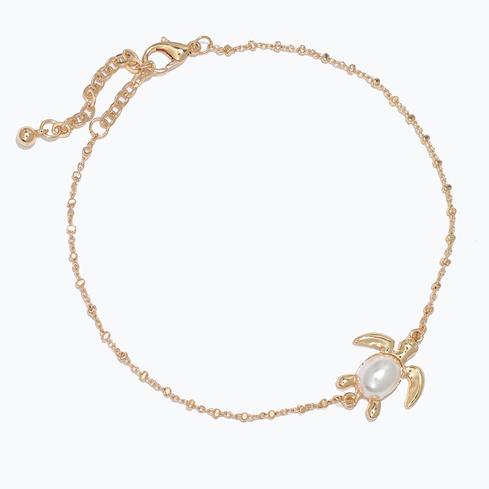 ANKLET - GOLD STATIONS WITH TURTLE &amp; PEARL