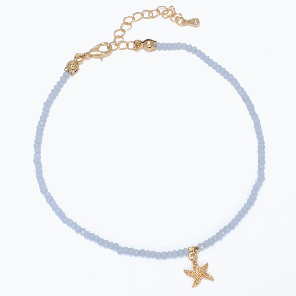 ANKLET - SOFT BLUE BEADS &amp; GOLD STARFIS