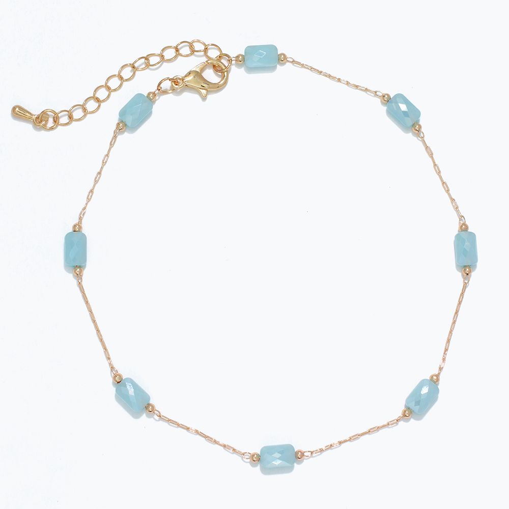 ANKLET - GOLD WITH AQUA CRYSTAL STATIONS