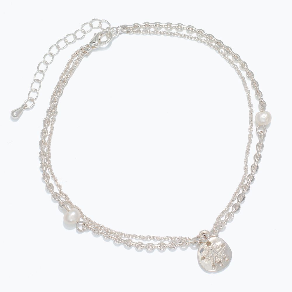 ANKLET - SILVER SAND DOLLAR WITH PEARLS
